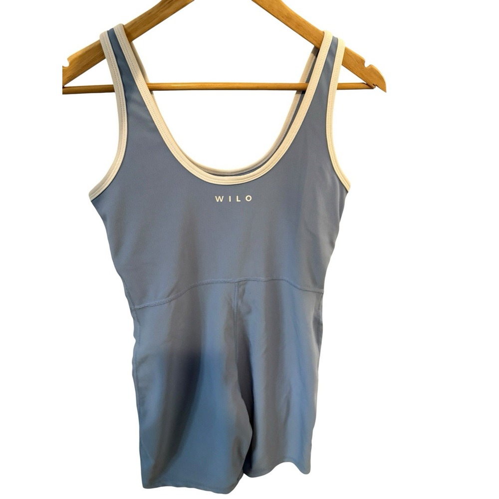 Wilo The Label Short Ribbed Light Blue White Workout Active Romper Size Small S
